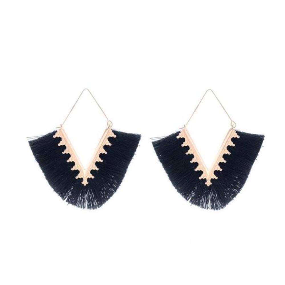 Black Fringe Statement Earrings